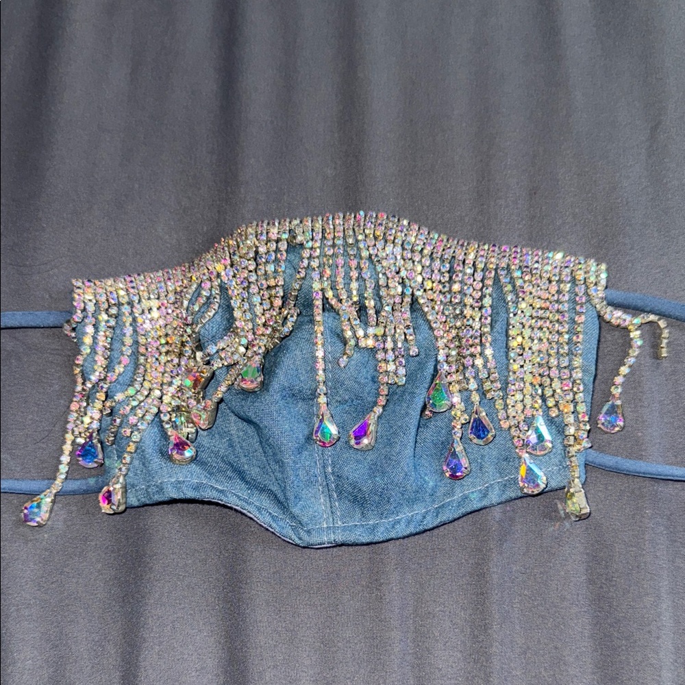 Crystal Embellished Denim Face Mask